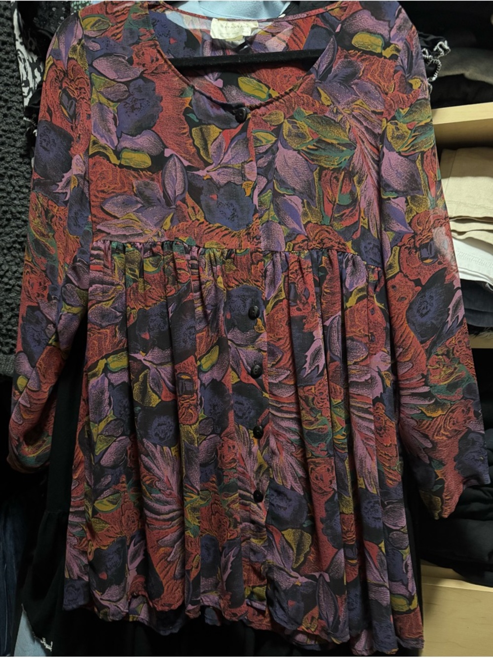 Floral Button-Front Tunic Blouse/mini dress in Multicolor